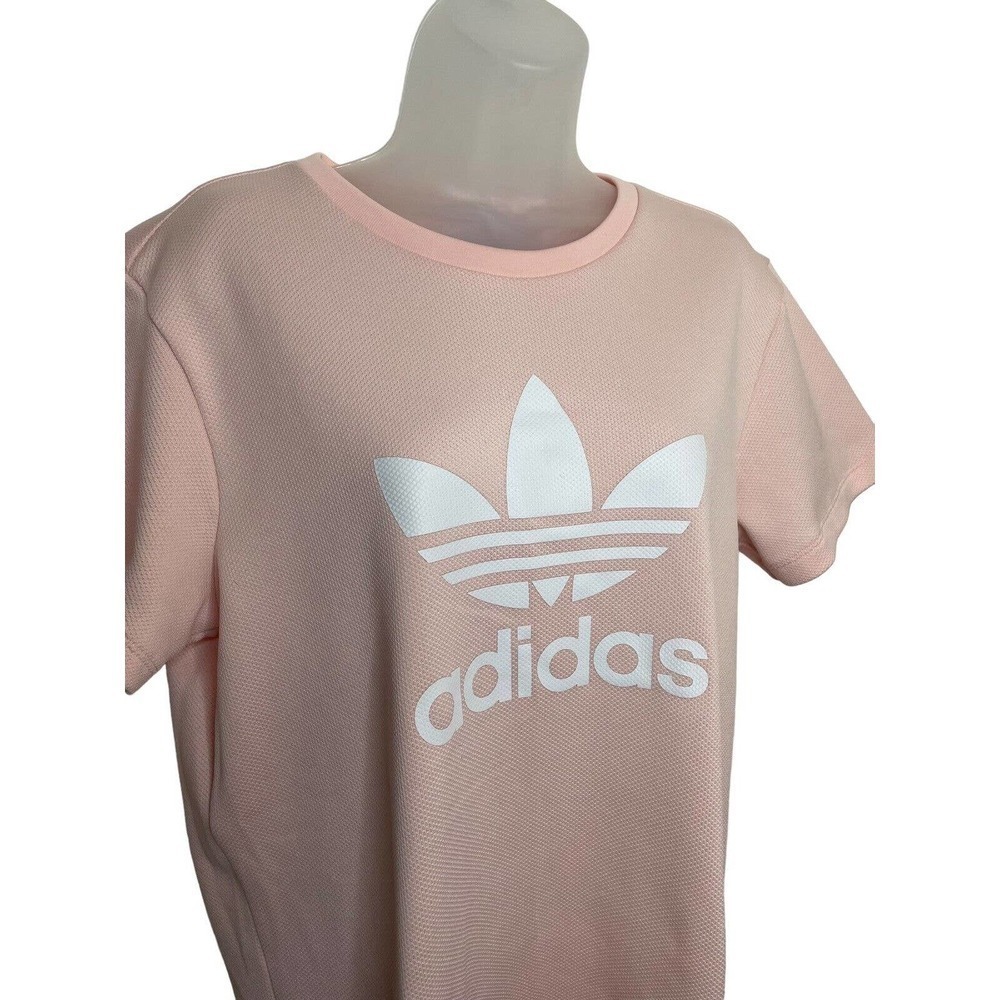 ADIDAS Originals Women’s Short Sleeve T-Shirt Dress Medium Pink White Trefoil - Picture 3 of 8